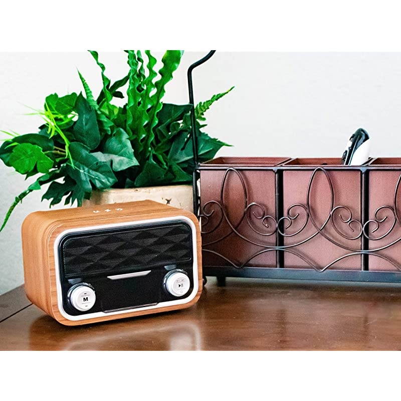 Tech Multi Station - Wireless Charger Bluetooth Clock Radio - Docking Speaker for iPhone 8, x, xs 12 and 12 Pro - Wireless Phone Charging Dock, USB, FM Radio, Bamboo Color