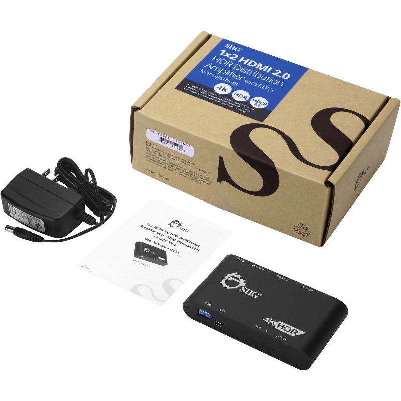 SIIG 1x2 HDMI 2.0 Splitter / Distribution Amplifier with Auto Video Scaling - 4K 60Hz HDR - 600 MHz - 25 MHz to 600 MHz - 3840 ?? 2160