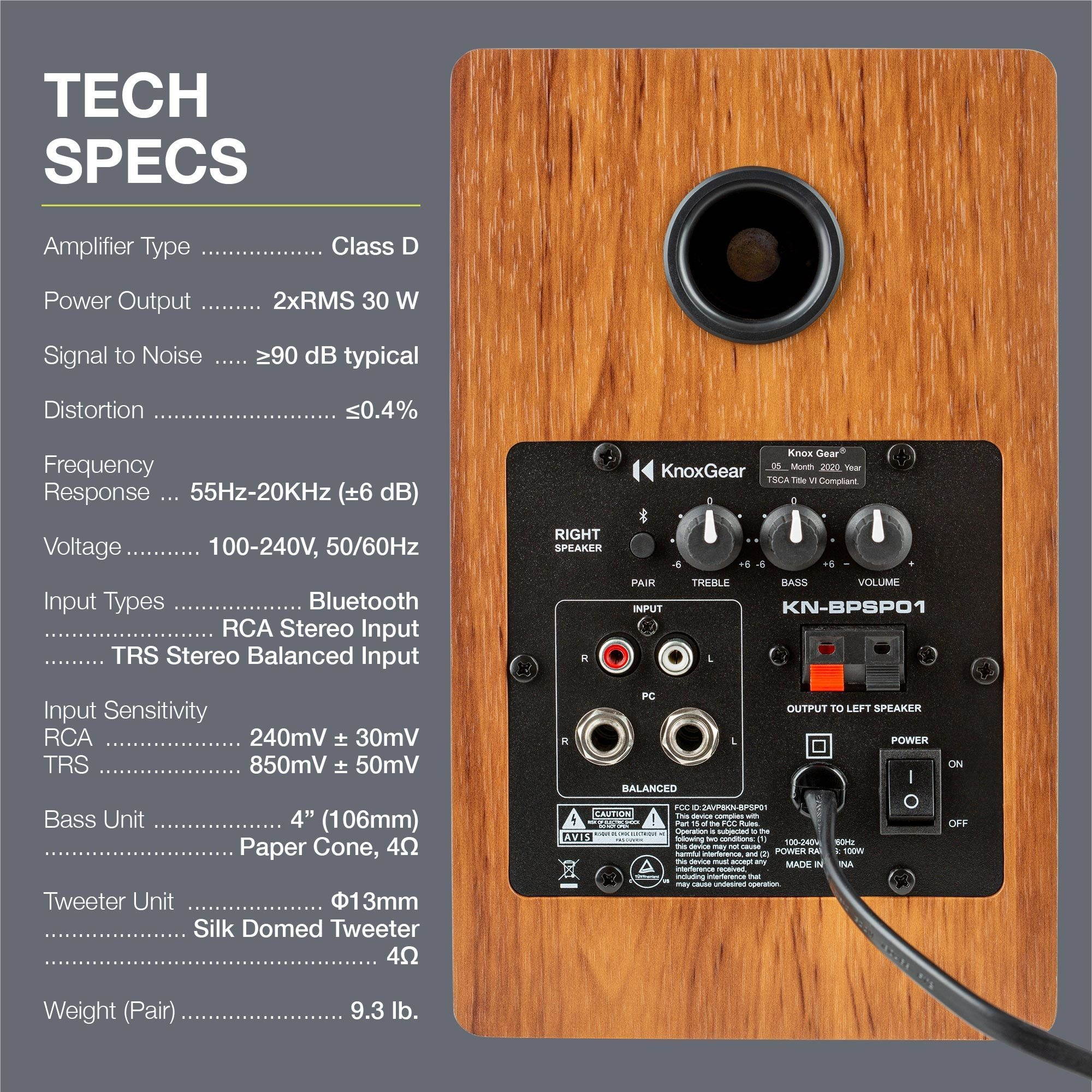 Knox Gear LP1 Powered Bookshelf Bluetooth Speakers (Wood Finish)