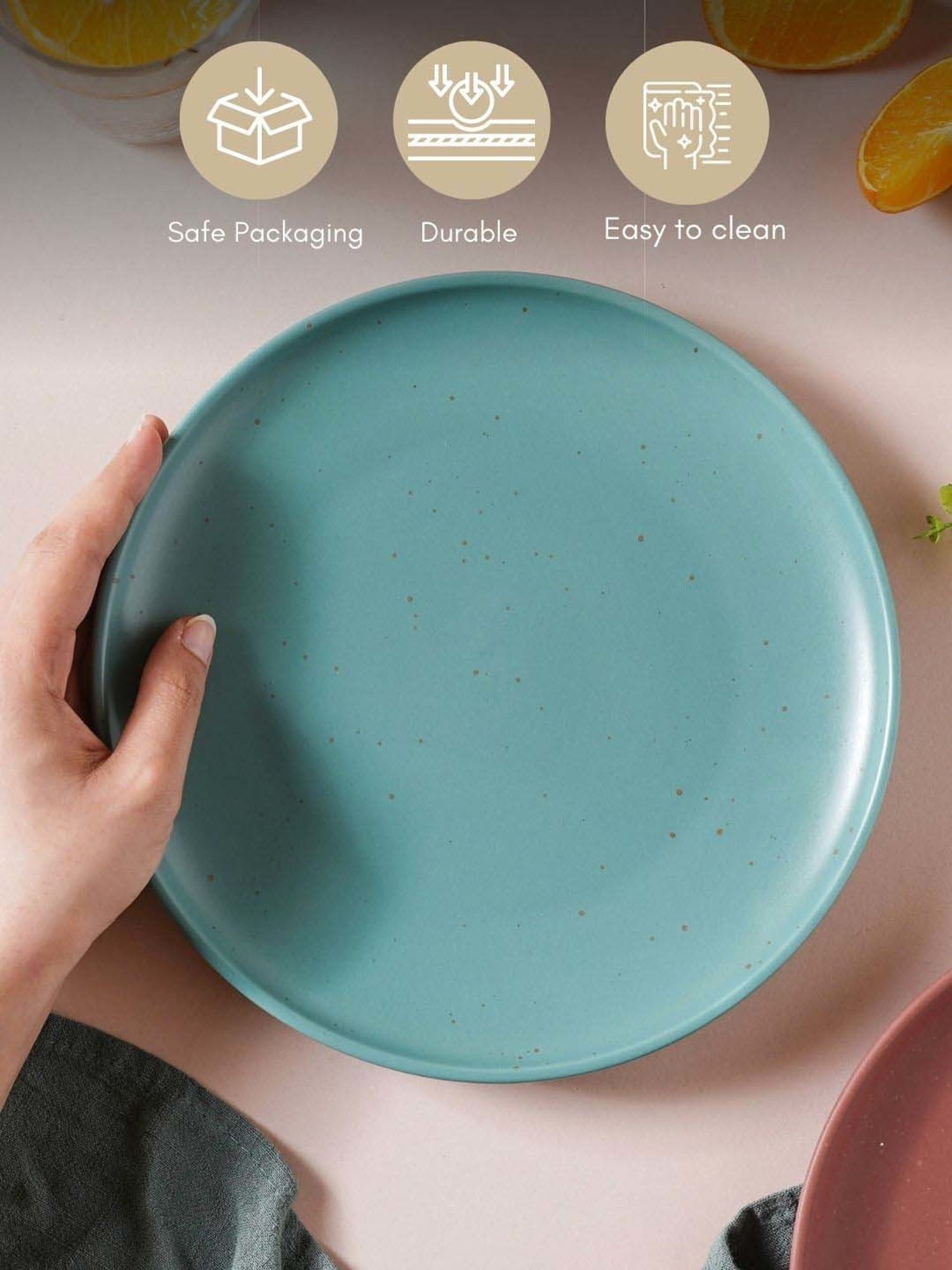 Nestasia Turquoise Color, Microwaveable, Lead-Free & Food-Safe Ceramic Snack Plate, 8-inch