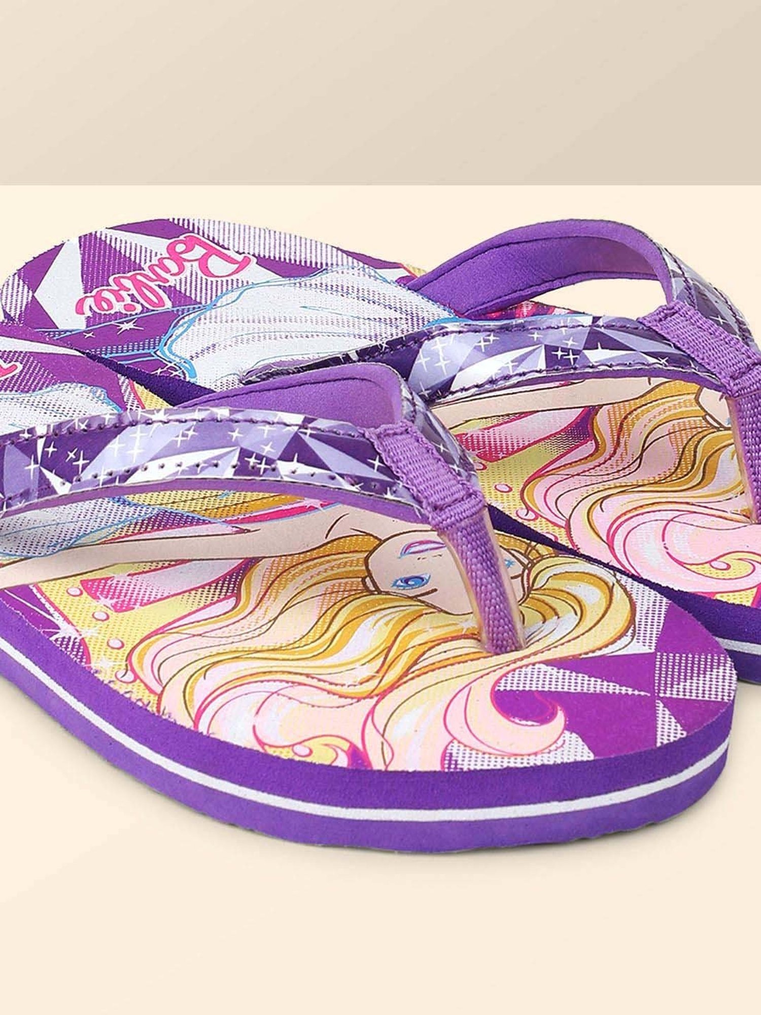 Kidsville Barbie Printed Purple Flip Flops