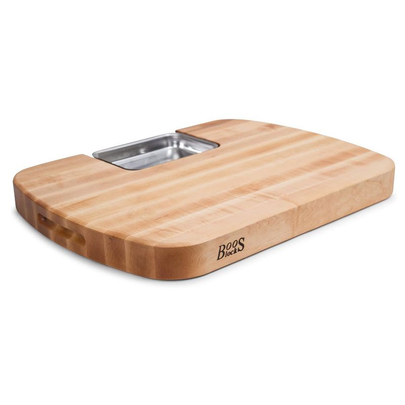 John Boos Block 24 Inch Ultimate Maple Wood Carving Board with Juice Groove and Pan Bundle with 16Oz Mystery Butcher Block Maintenance Oil (3 Pack)