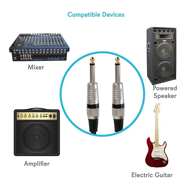 14quot to 14quot Audio Cord &frac14;quot to &frac14; Inch Mono Jack Male Connection 15 ft 12 Gauge Black Heavy Duty Professional Speaker Guitar Cable Wire Delivers Sound  Pro PPJJ15