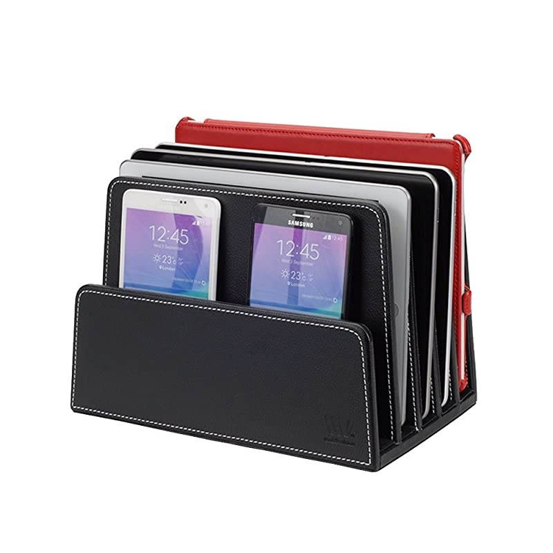 Multi Device Stand Organizer for Smartphones Tablets and Laptops Black PU Executive Leather 5 Slots