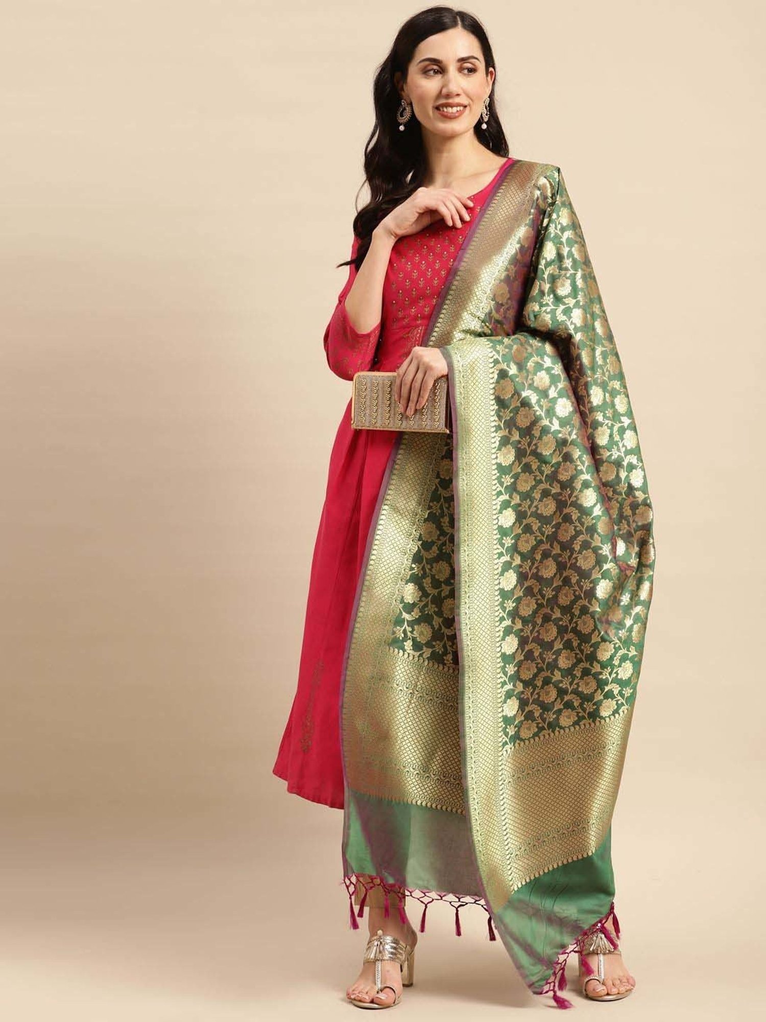 Banarasi Style Green Woven Pattern Dupatta