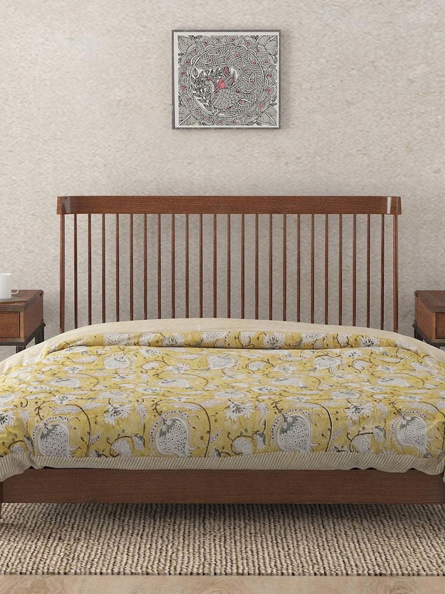 Welspun Bliss Light Silver & Blue Microfibre 120 GSM Shell Double Bed Quilt