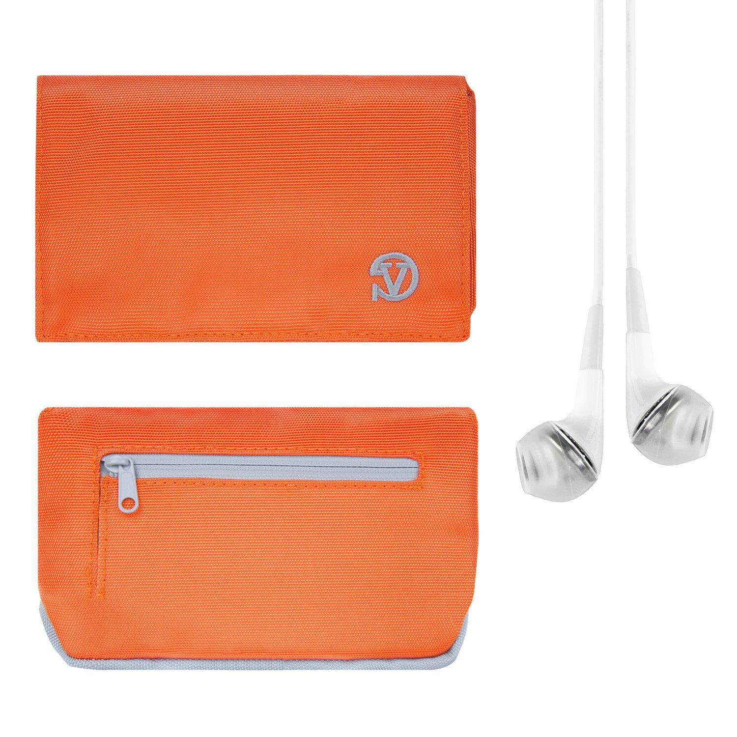 Poly Nylon Horizontal Purse Wallet Case (Orange, Grey) for Nokia 6, Nokia 5, Nokia 3, Microsoft Lumia 650 with Stereo Earphone with Mic
