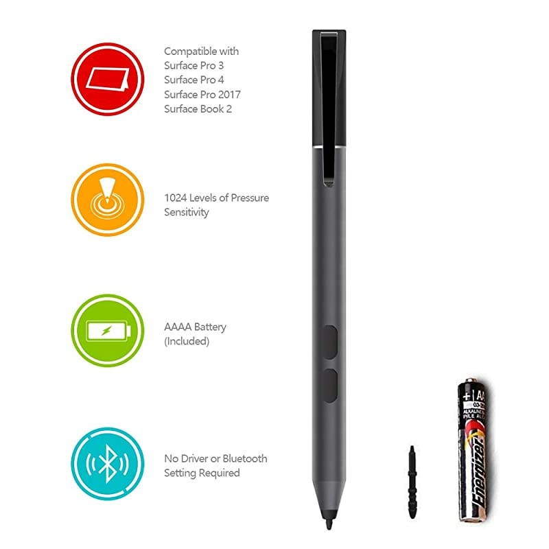 Pen for Surface Pro 7,  Stylus Pen for Microsoft Surface Pro 7, Pro 6, Pro 5th Gen, Pro 4, Pro 3, Surface Laptop, Surface Book, Surface Go, 2500 Hours Working Time Black