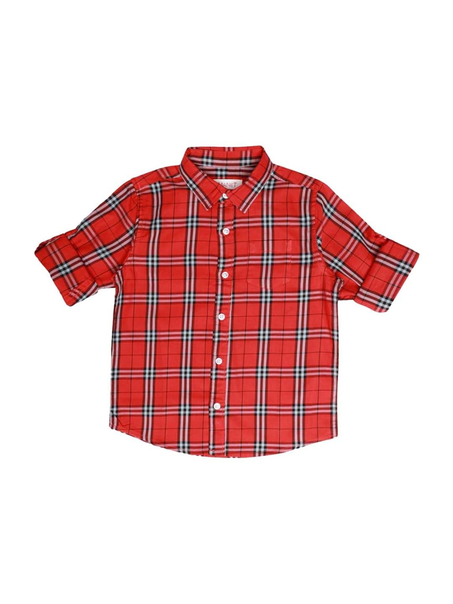 Manet Boys Red Cotton Plaid Pattern Shirt