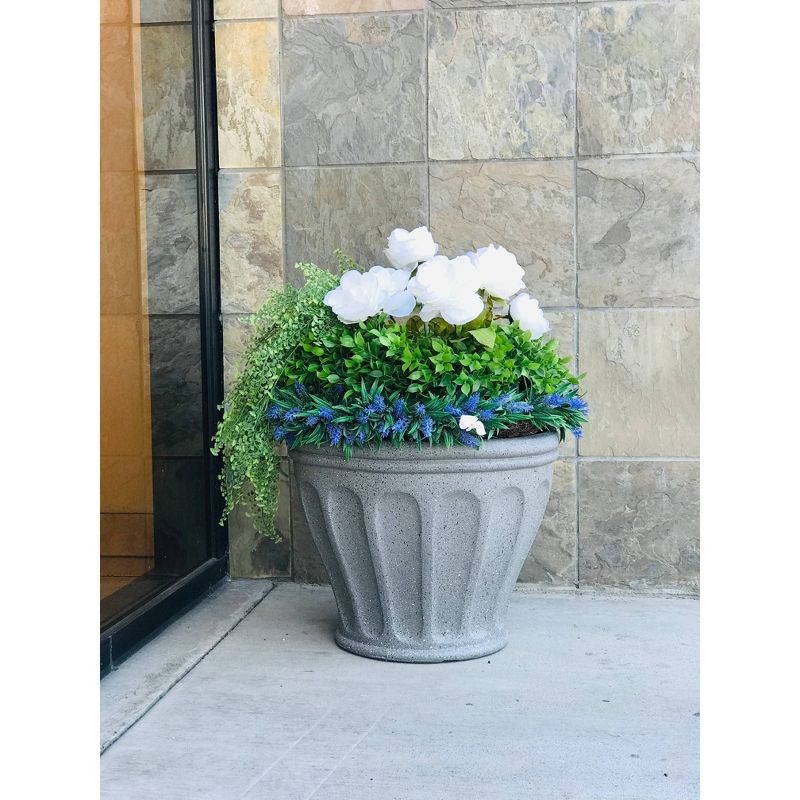 15.4" Kante Lightweight Classic Fluted Outdoor Urn Planter Granite Gray - Rosemead Home & Garden, Inc