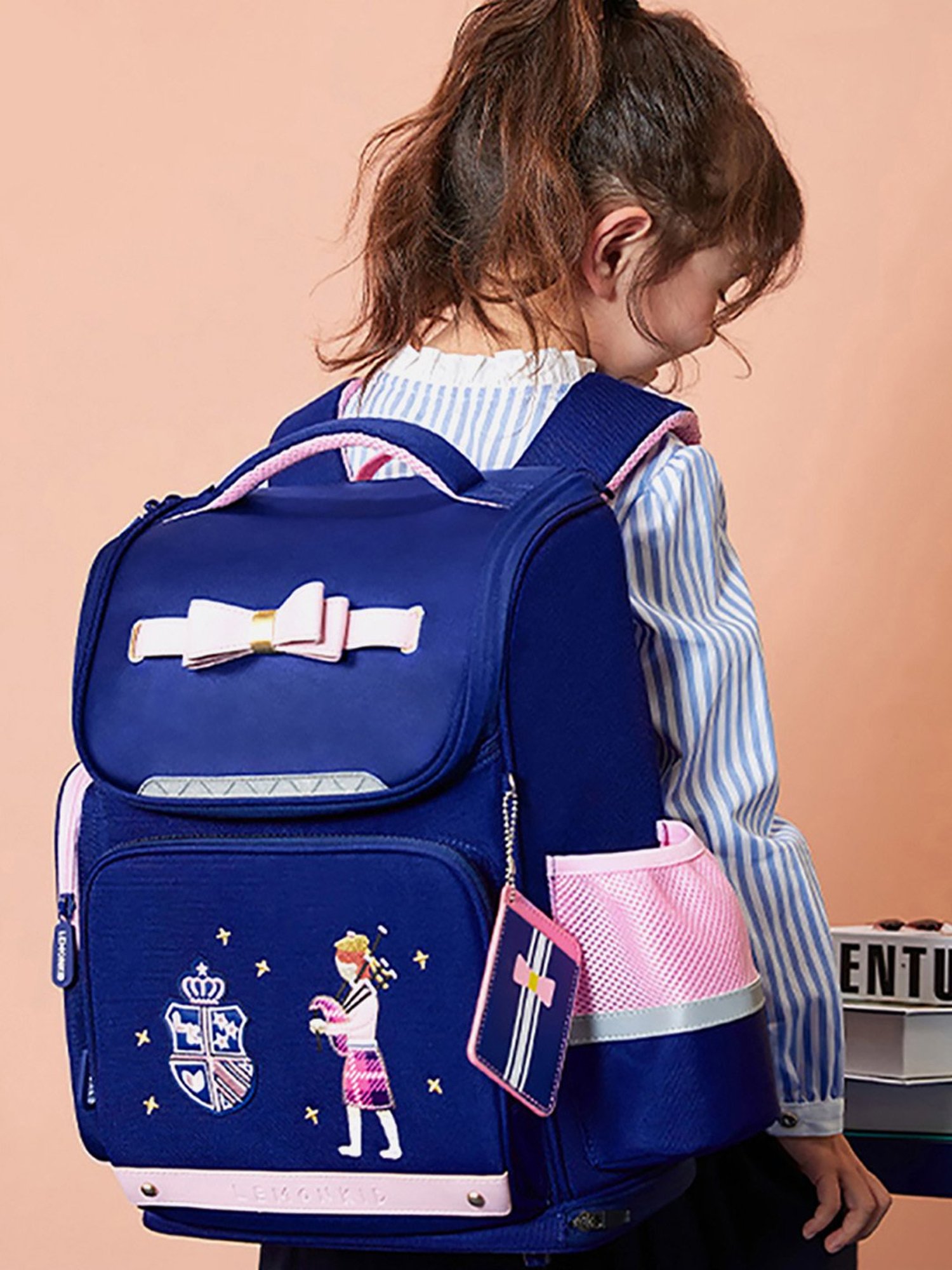 Little Surprise Box Bow Ergonomic Navy Blue Printed Backpack