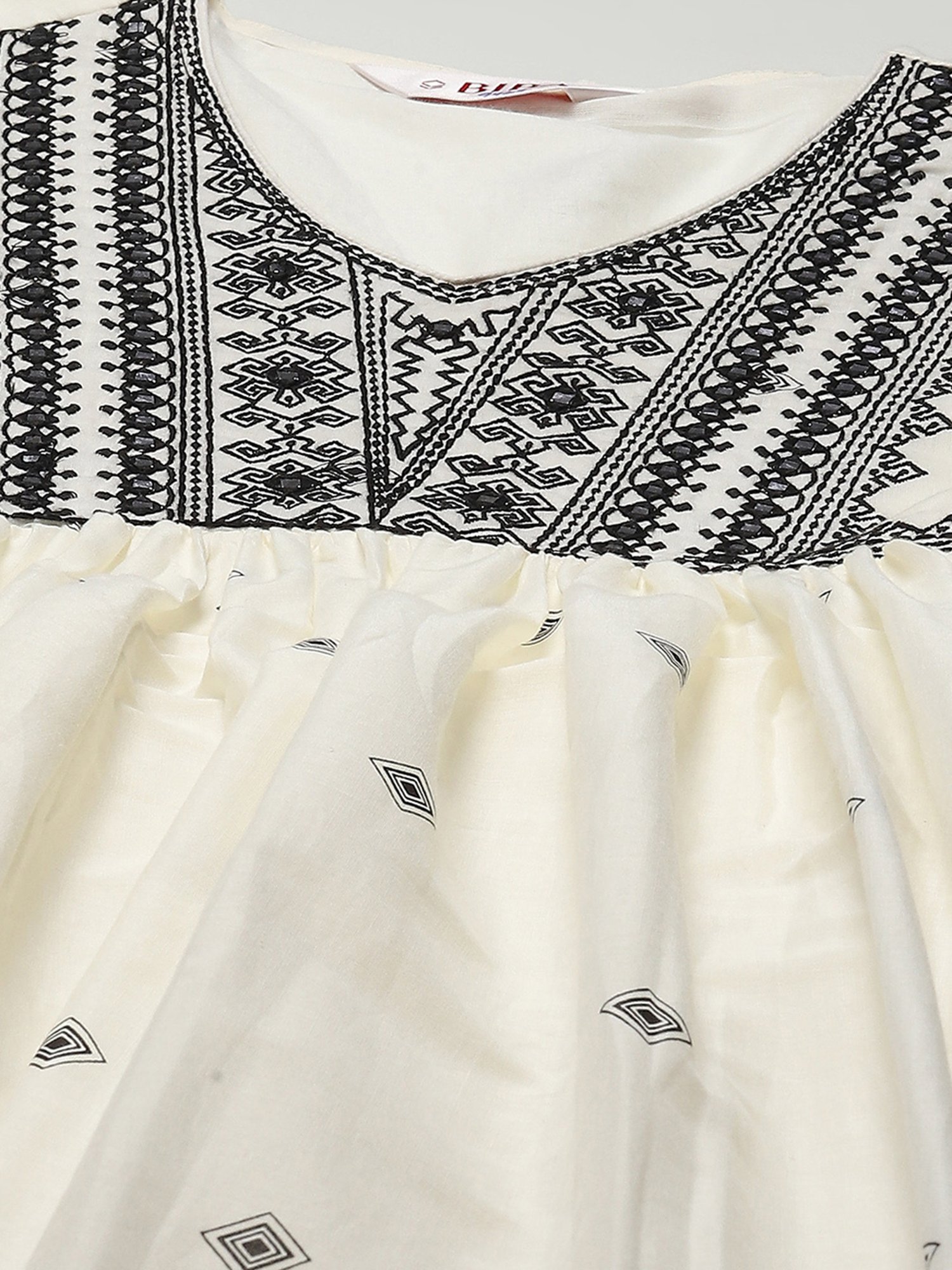 Biba Off White Embroidered Kurta With Palazzo & Dupatta