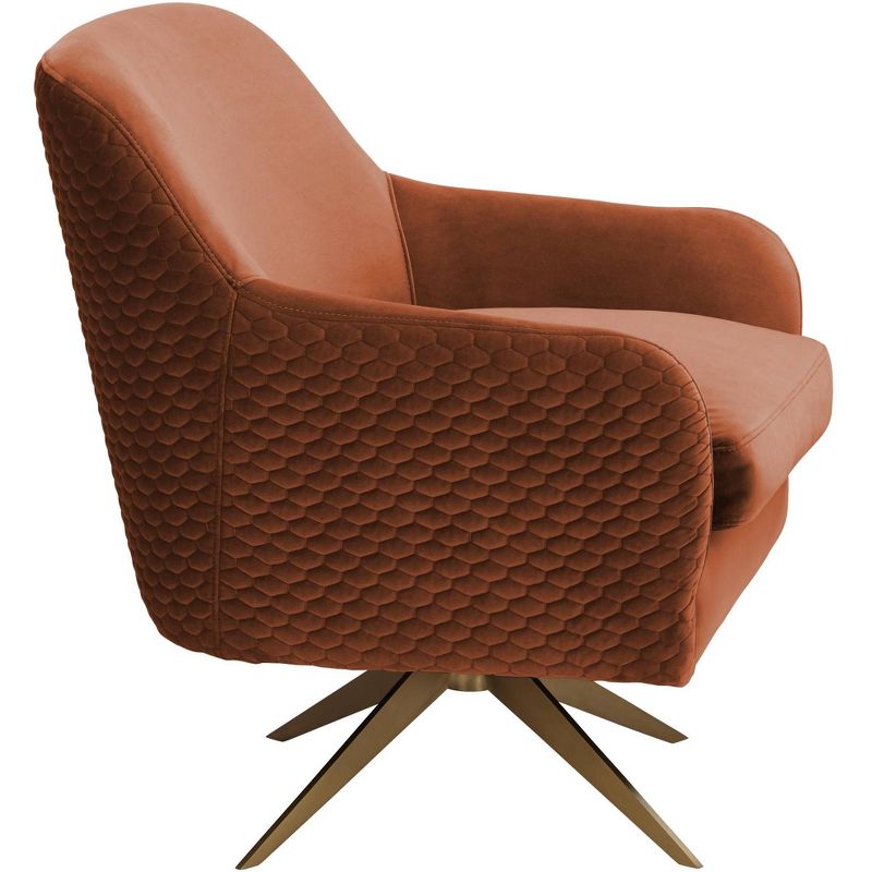 Studio 55D Ames Quilted Pumpkin Velvet Modern Swivel Club Chair