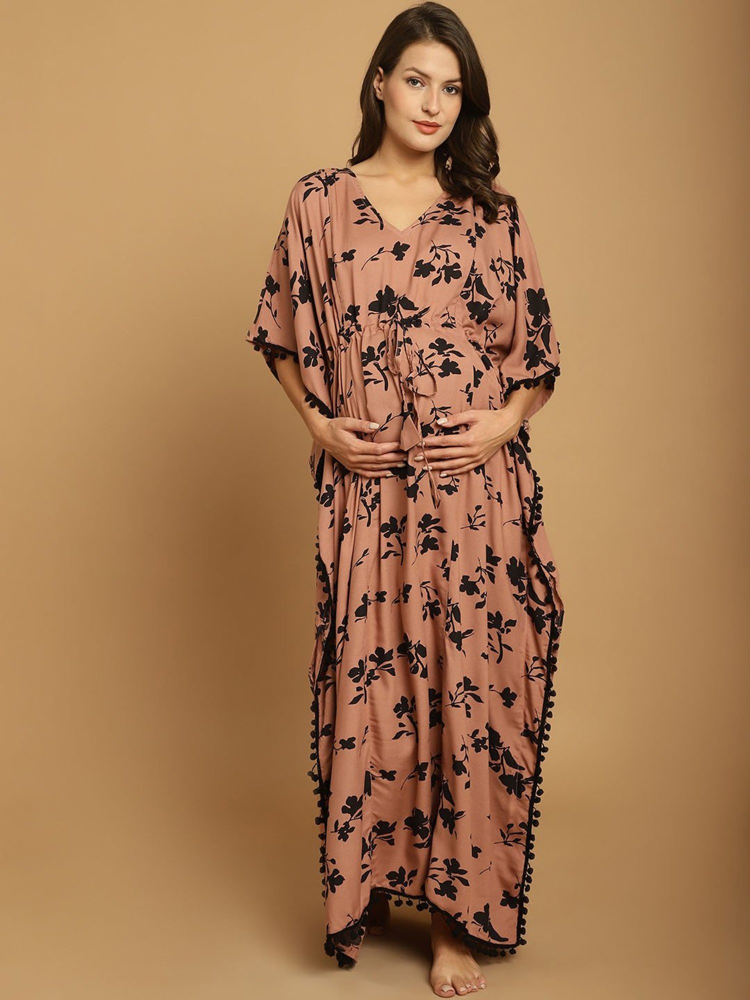 Secret Wish Brown Printed Maternity Kaftan Nighty