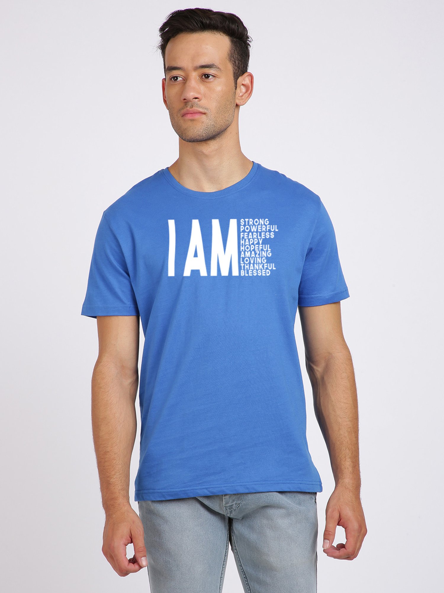 BLACK RADIO Royal Blue Slim Fit Printed Cotton Crew T-Shirt