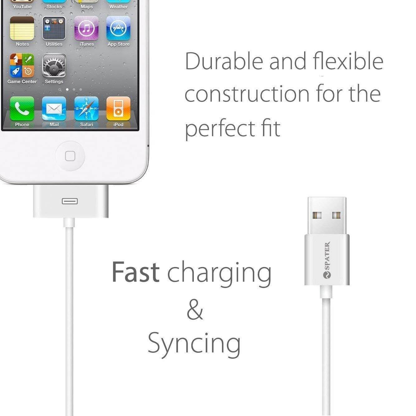 iPhone 4s Cable, 30-Pin USB Sync and Charging Data Cable for iPhone 4/4S/3G/3GS, iPad 1/2/3, and iPod (5'/1.5 Meter) - Pack of 2