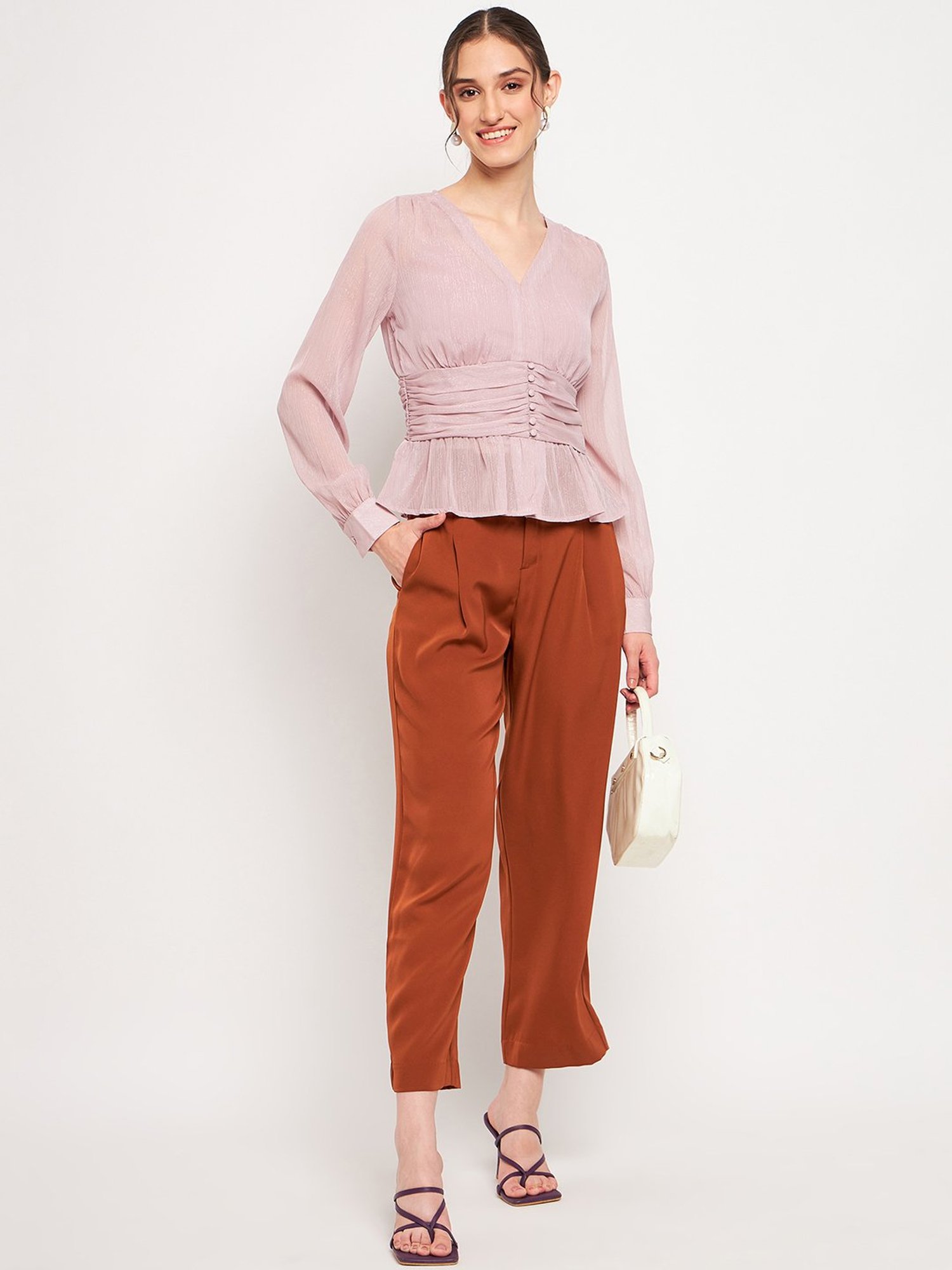 MADAME Pink Regular Fit Peplum Top