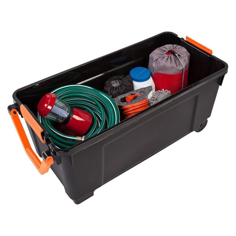 Sterilite 19434303 120 Quart Clear Plastic Storage Container Box and Lid with Blue Latches and Wheels (3 Pack)