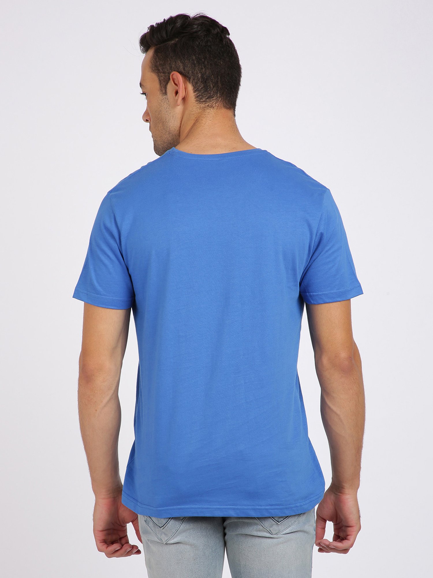 BLACK RADIO Royal Blue Slim Fit Printed Cotton Crew T-Shirt