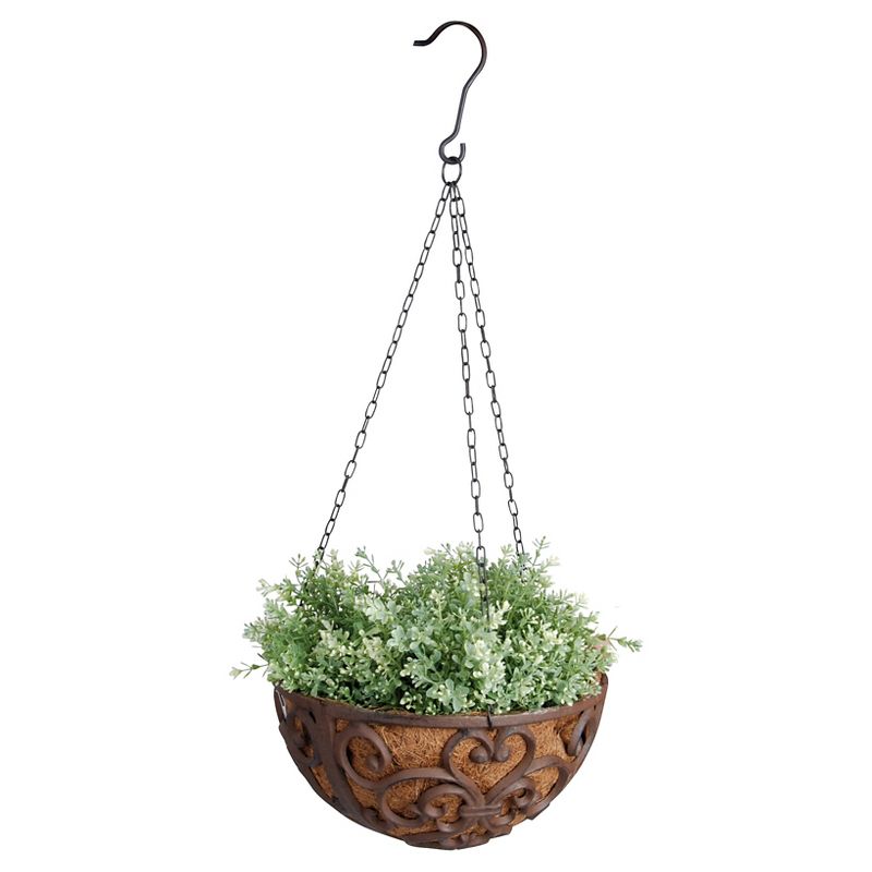 12" X12" X5.9" Cast Iron Hanging Basket With Coconut Liner - Brown - Esschert Design