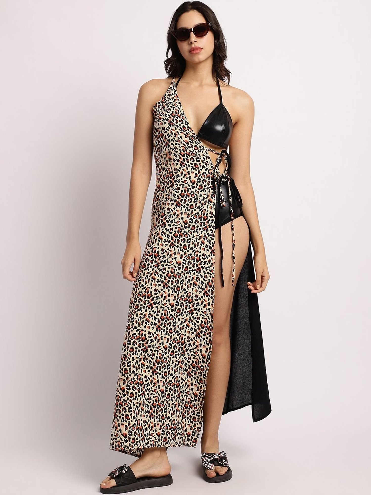 Erotissch Brown Animal Print Beachwear Dress