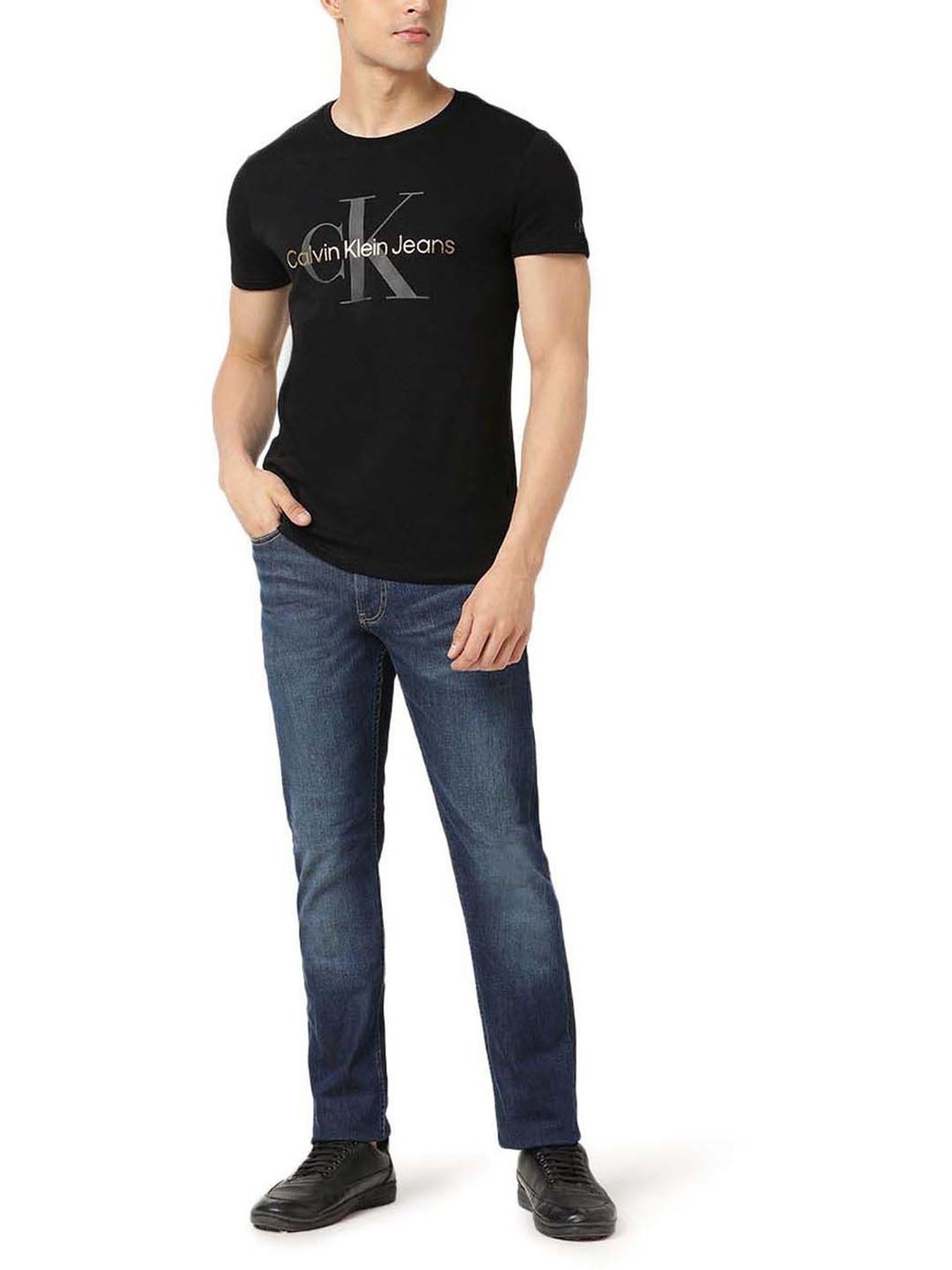 Calvin Klein Jeans Slim Dark Blue Hanger Loop Lightly Washed Mid Rise Jeans