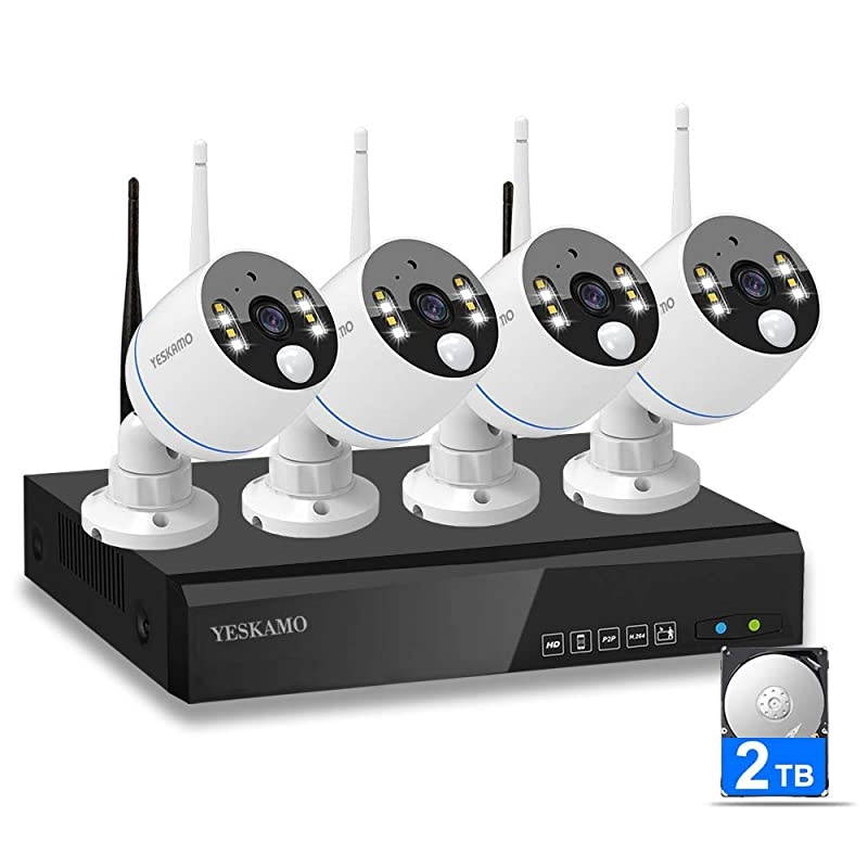 Security Camera System Outdoor, YESKAMO 2 Way Audio Floodlight 3MP Video CCTV Camera 8CH Home Security NVR Surveillance Kits, Plug & Play, 7 Alarm Ways, Color Night Vision, H.265 2TB HDD