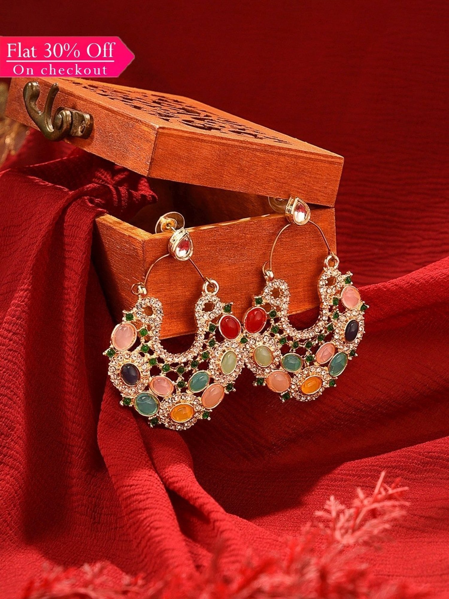 Zaveri Pearls Multicolor Dazzling Stones Embellished Ethnic Dangler Earrings-ZPFK16396