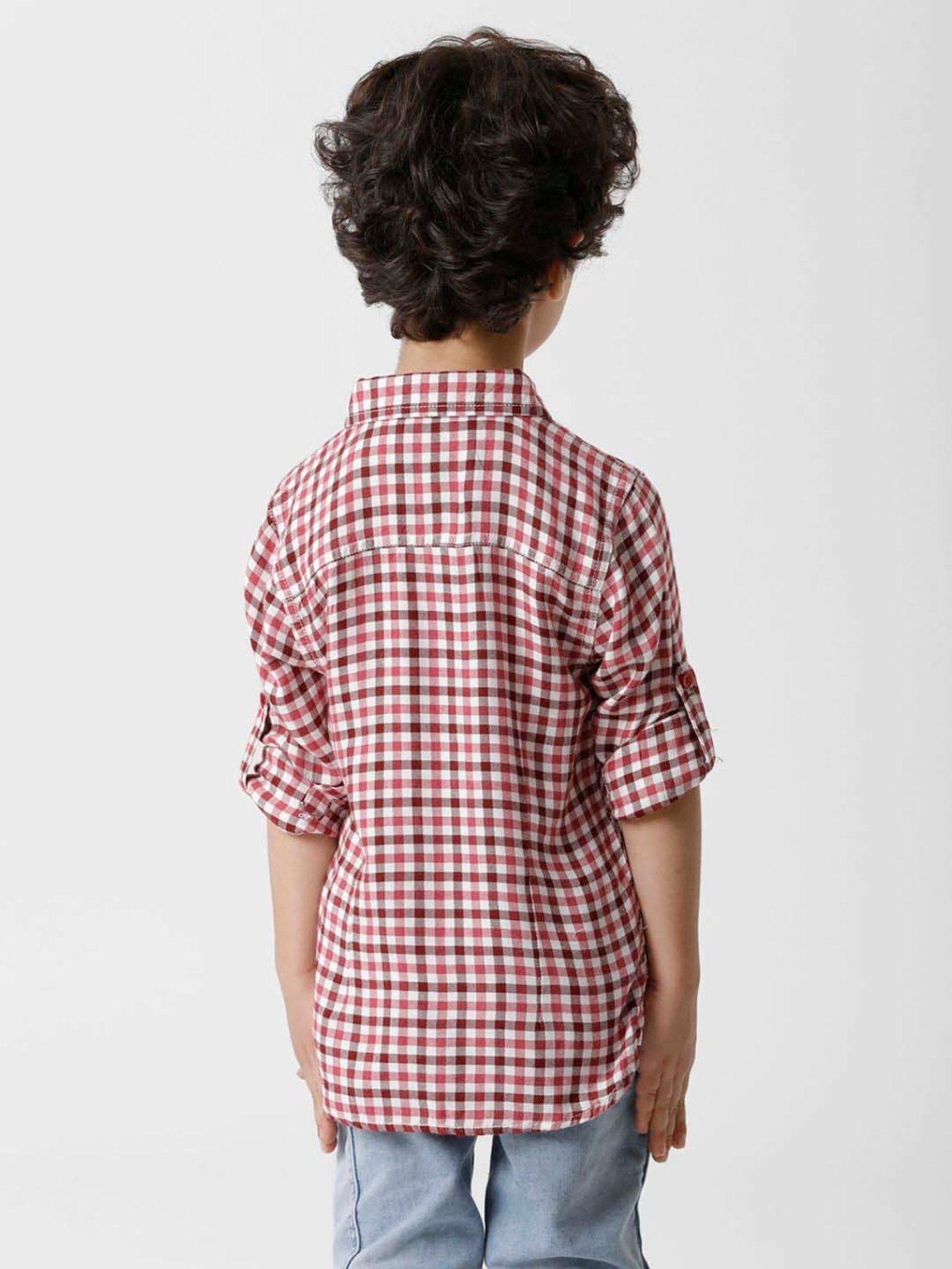 Kate & Oscar Kids Pink & White Chequered Full Sleeves Shirt