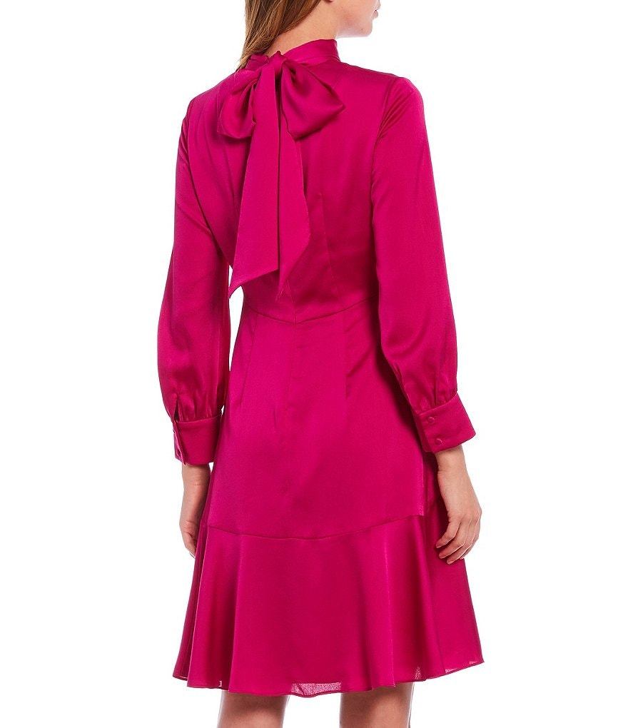 Eliza J Mock Neck Long Sleeve Hammered Satin Flounce Hem Dress