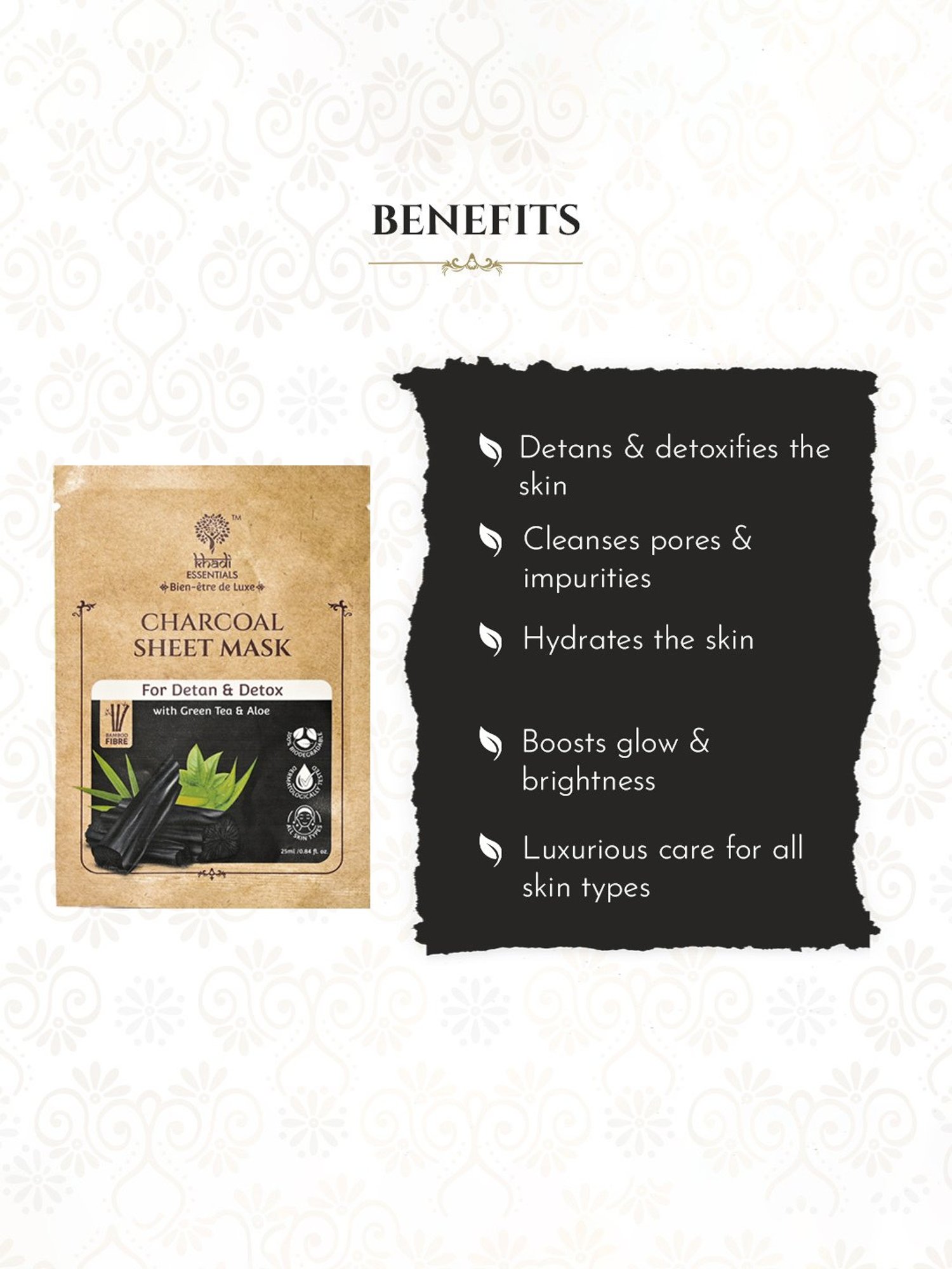 Khadi Essentials Charcoal Sheet Mask - Pack of 3