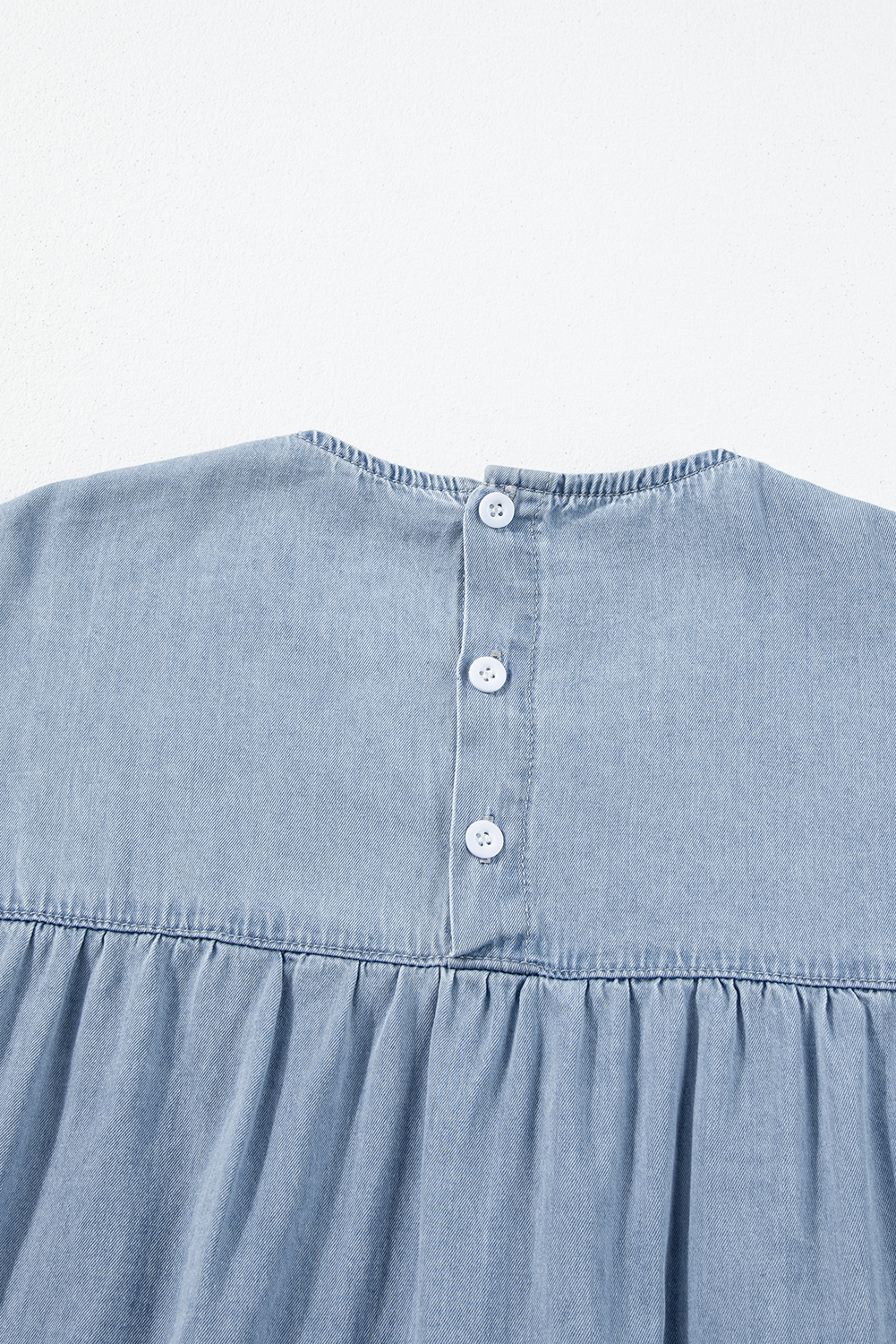 Beau Blue Ruffle Short Sleeve Tiered A-line Denim Dress