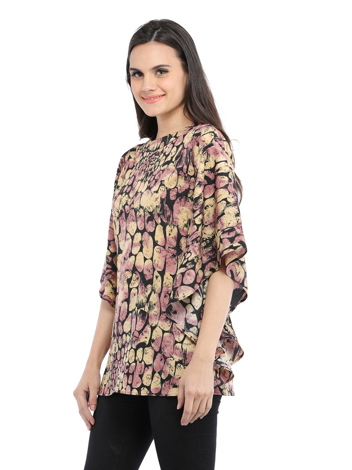 Cottinfab Beige Printed A-Line Kaftan Crepe Top