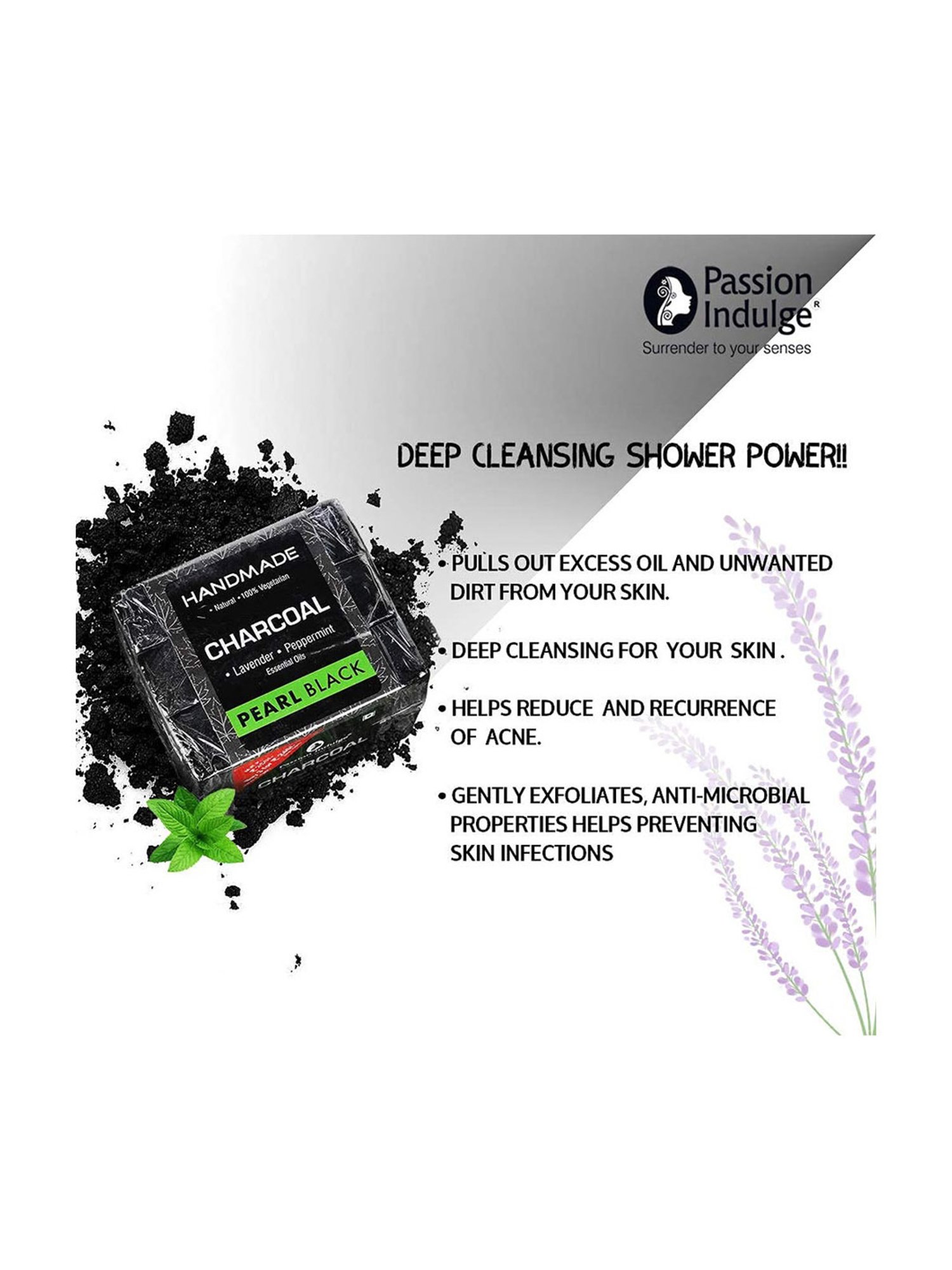 Passion Indulge Natural Handmade Bath Bar Soap Charcoal - 300 gm (Pack of 3)