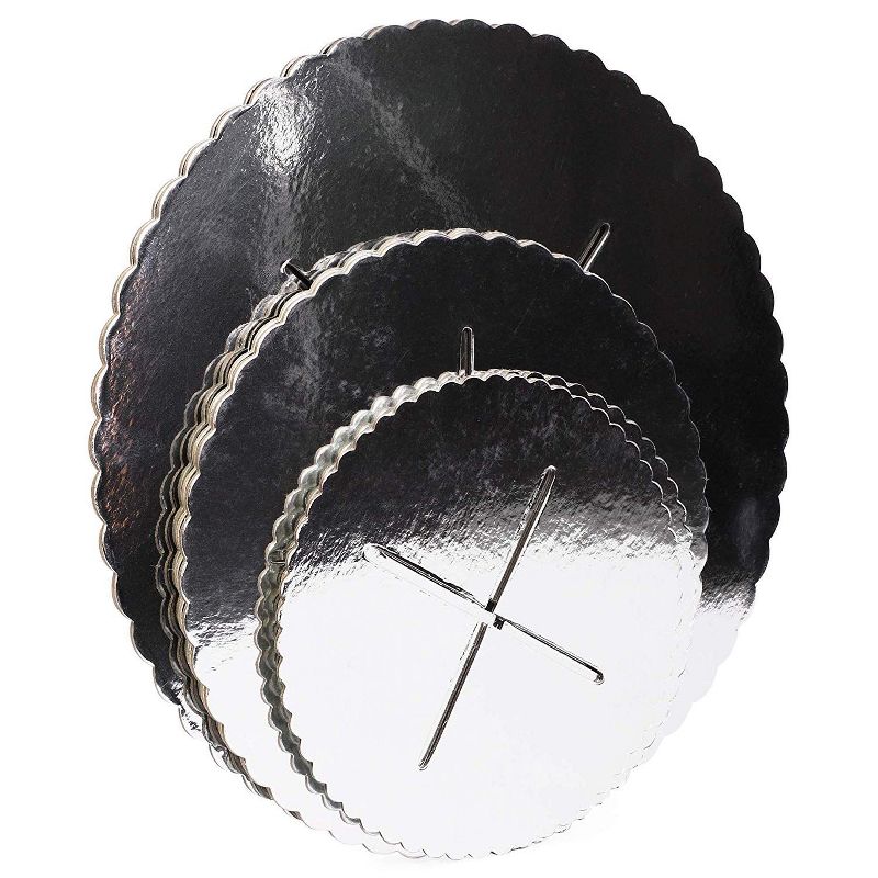 Sparkle and Bash 3-Pack 3-Tier Cardboard Cake Stand, Cupcake Dessert Treats Holder w/ Scalloped Edge, Silver Foil