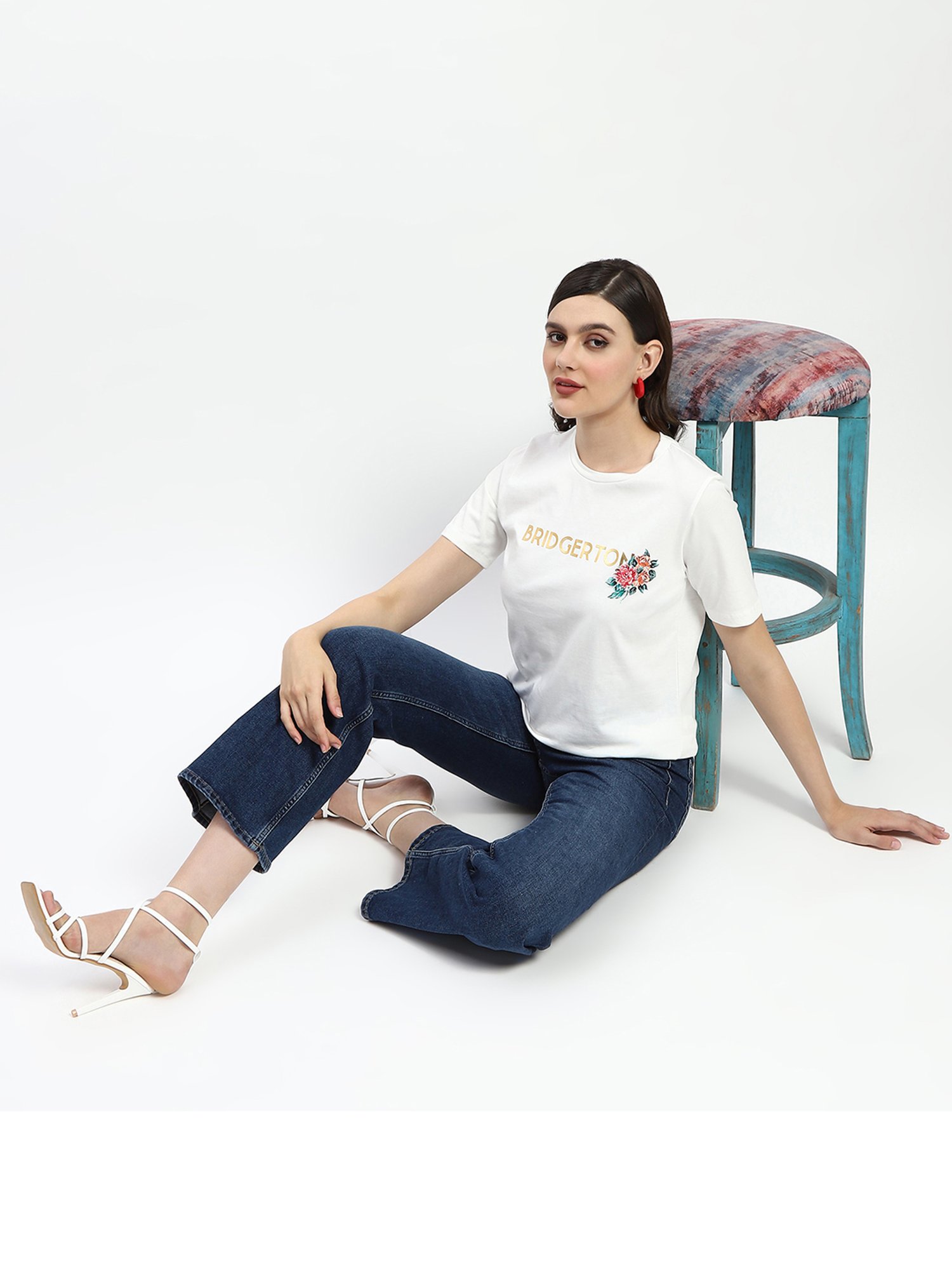 MADAME White Cotton Graphic Print T-Shirt