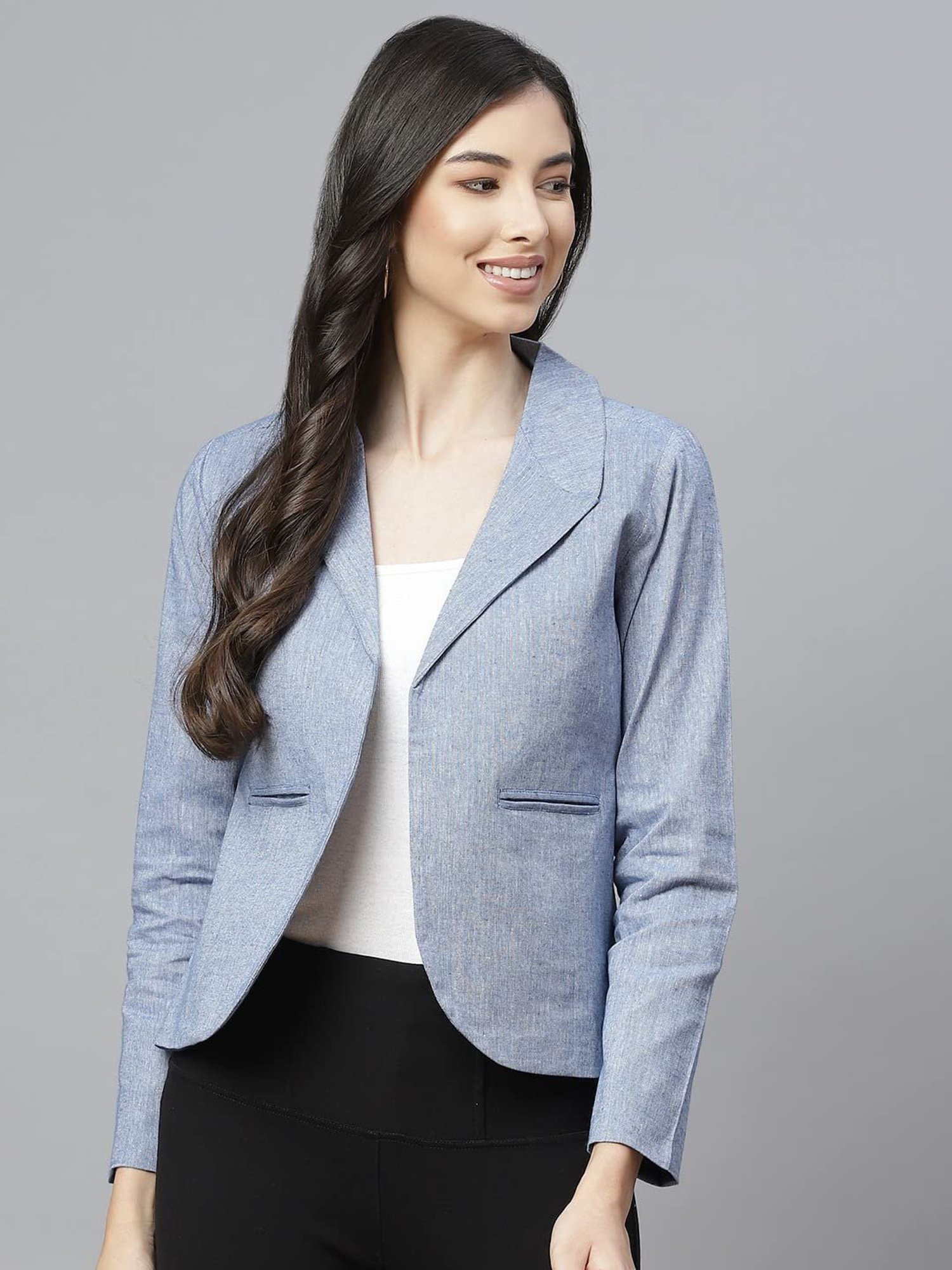 Cottinfab Sky Blue Cotton Regular Fit Blazer