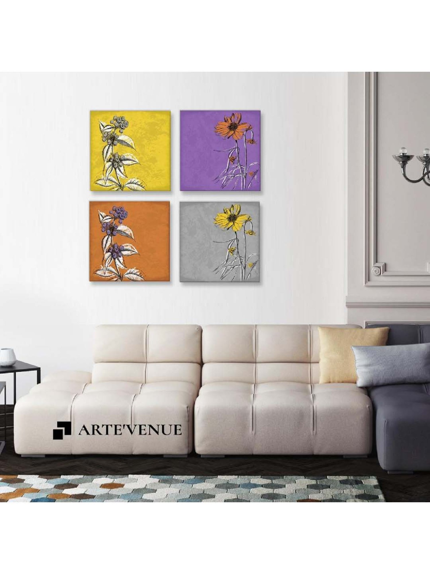 ARTE'VENUE Flowers Multicolor Canvas Wall Arts - Set of 4 (10 X 10 inch Each)
