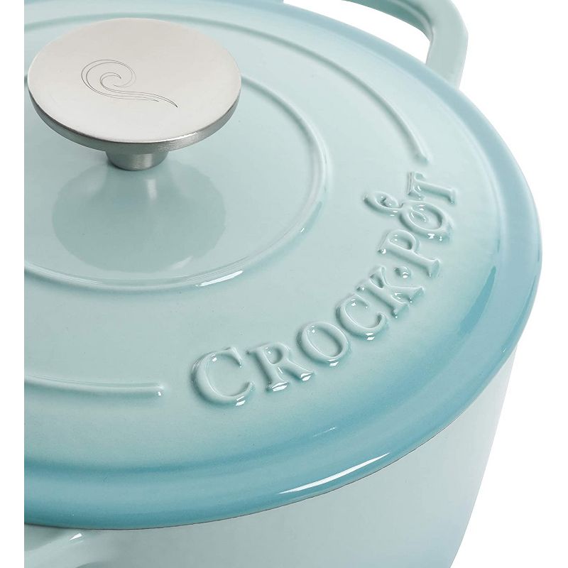 Crock-Pot 7 Quart Capacity Round Enamel Cast Iron Covered Dutch Oven Kitchen Cookware with Matching Self Basting Lid, Aqua Blue Ombre