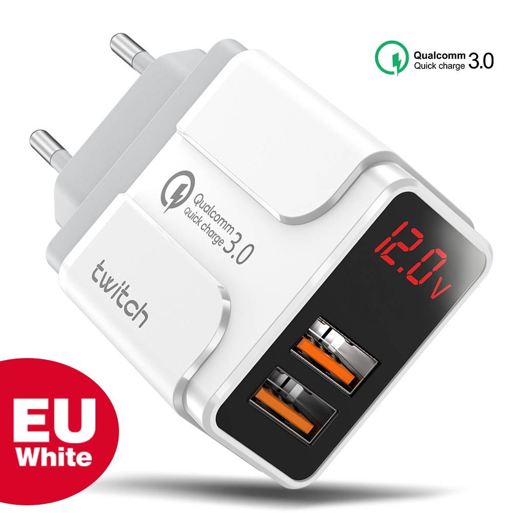 Twitch 18W Dual Port USB Charger QC3.0 Quick Charge Wall Charger Adapter With EU Plug US Plug UK Plug For iPhone 11 SE 2020 For White/US Plug
