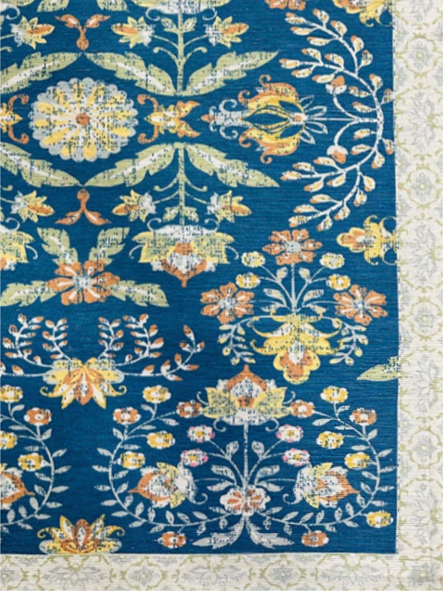 Urban Space Blue Chenille Ethnic Motifs Anti-Skid Carpet