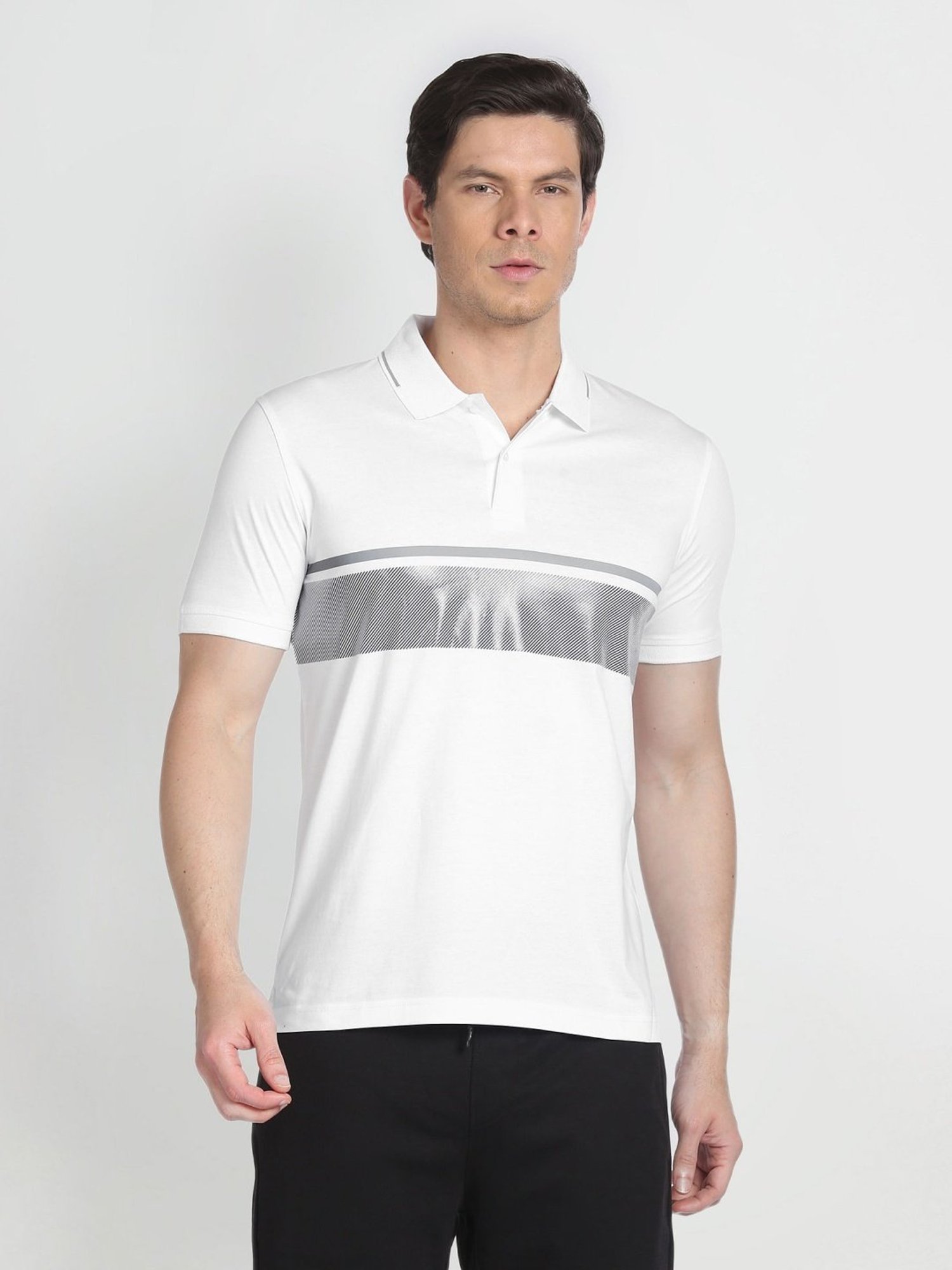 Arrow Newyork White Cotton Regular Fit Colour Block Polo T-Shirt