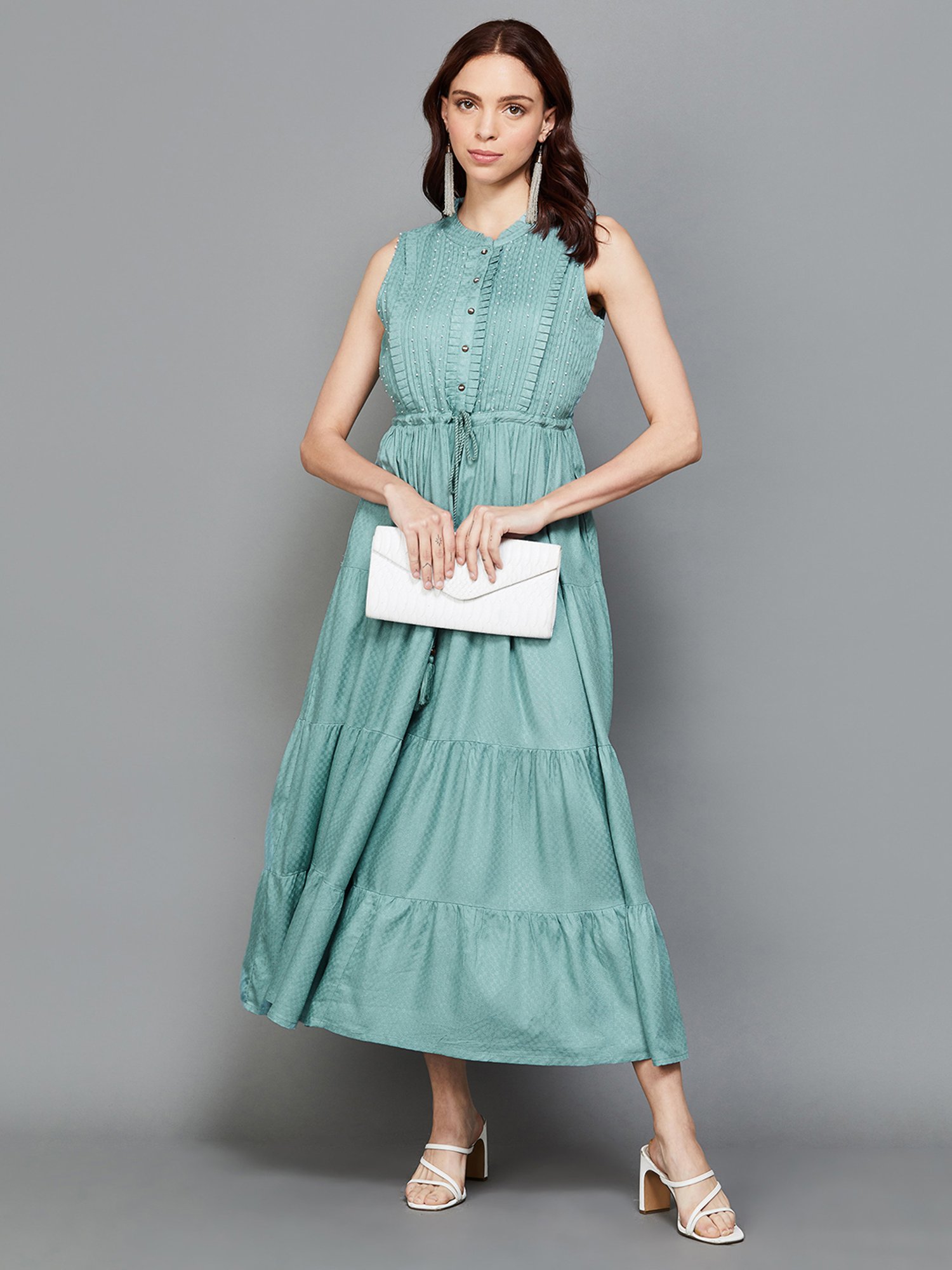 Colour Me by Melange Blue Printed A-Line Dress