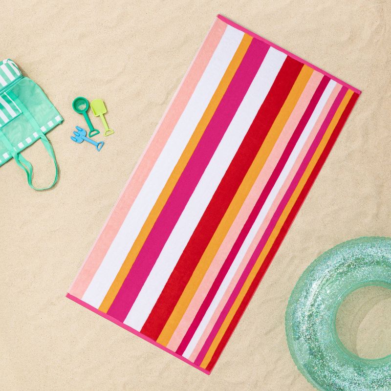 Warm Striped Sand Resistant Beach Towel Pink - Sun Squad™