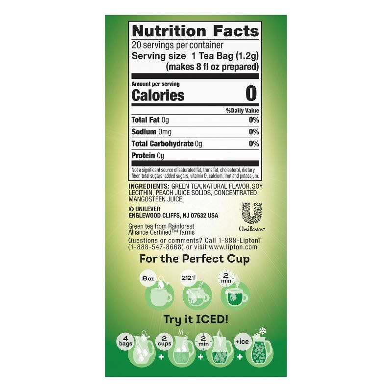 Lipton White Mangosteen Peach Green Tea Superfruit - 20ct