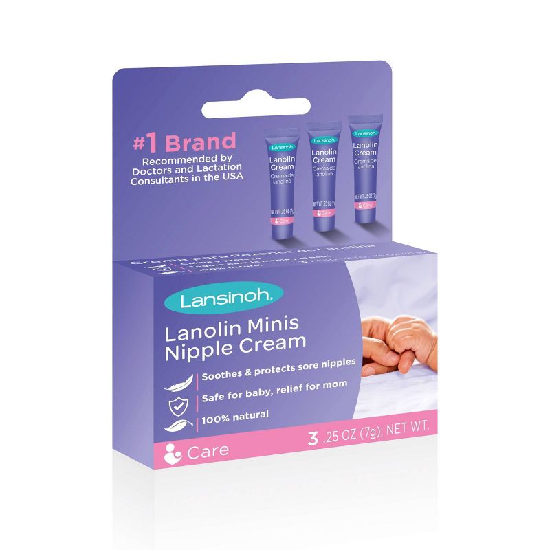 Lansinoh Lanolin Nipple Cream for Nursing - 3 Mini Tubes/0.25oz Each