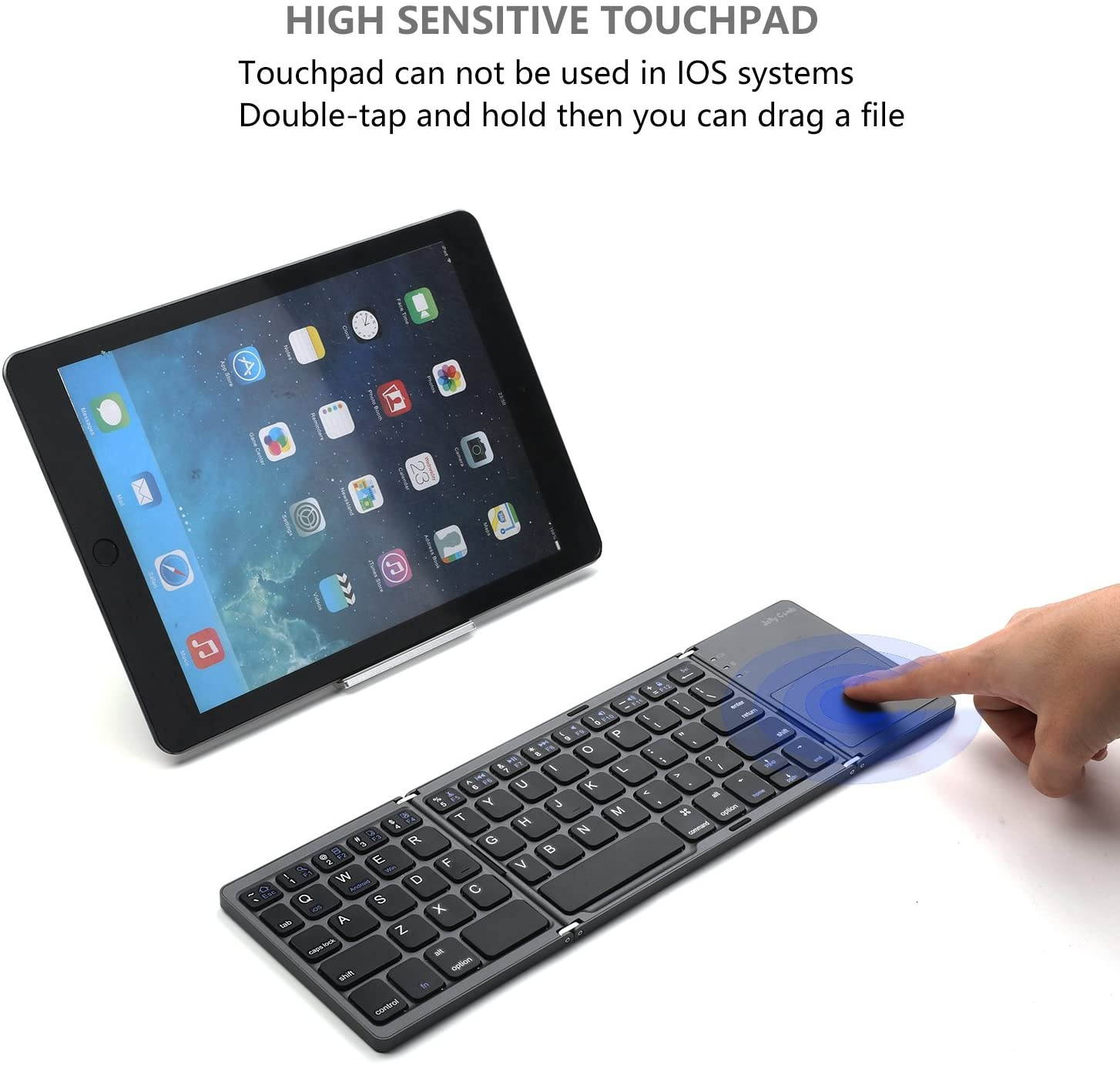 Foldable Bluetooth Keyboard, Jelly Comb Pocket Size Portable Mini BT Wireless Keyboard with Touchpad for Android, Windows, PC, Tablet, with Rechargable Li-ion Battery