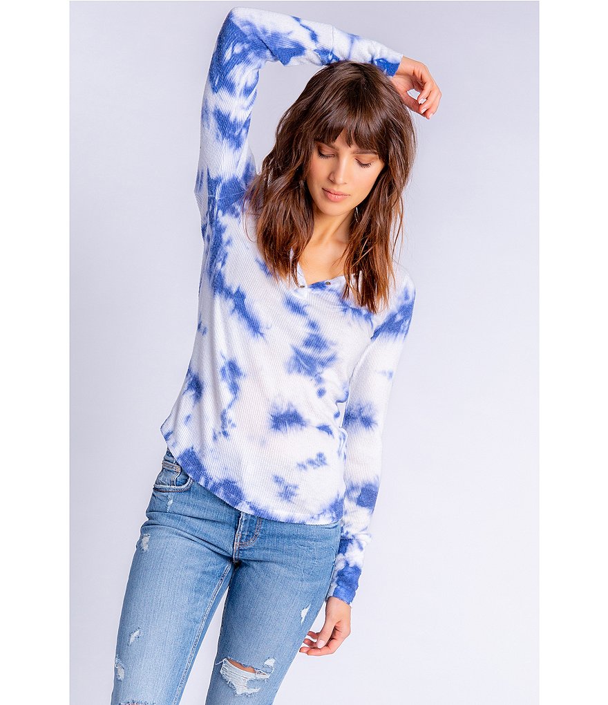 PJ Salvage Blue Tide Tie-Dye Ribbed Coordinating Sleep Top