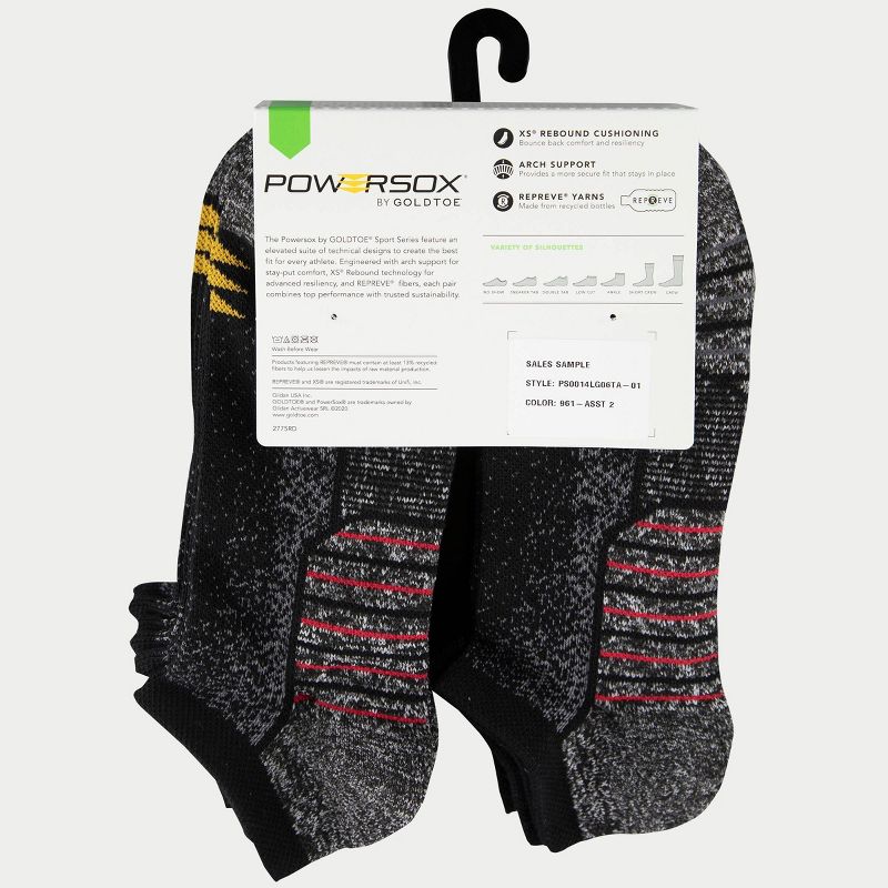PowerSox Men's Sport 6pk Fade No Show Athletic Socks  - Black/Red 6-12.5