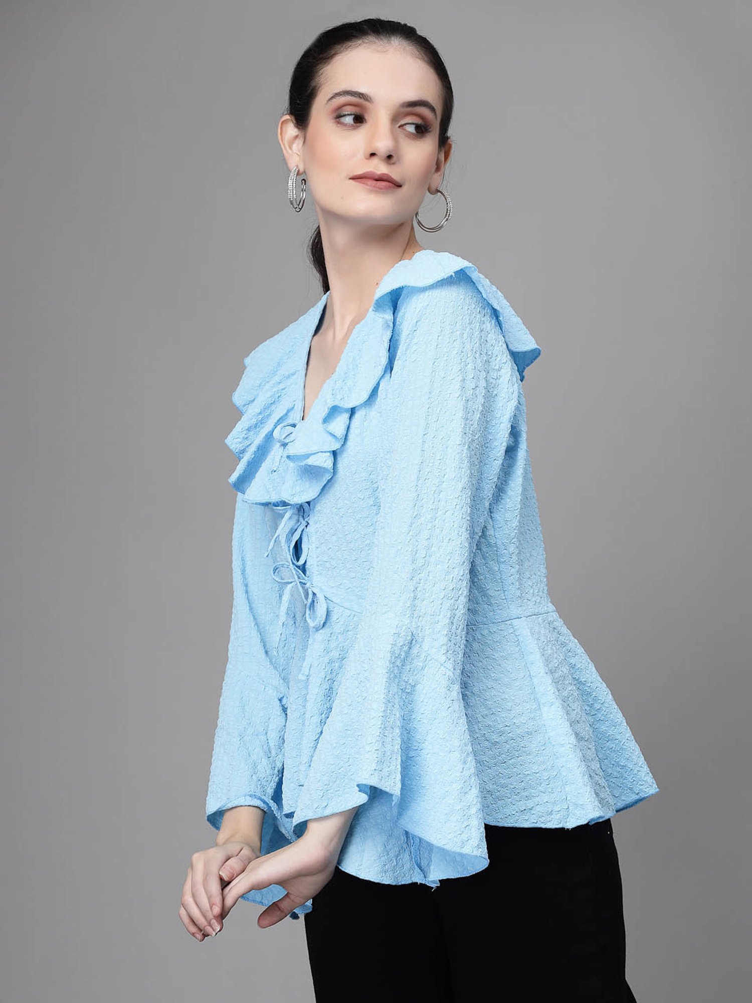 Global Republic Sky Blue Embroidered Top